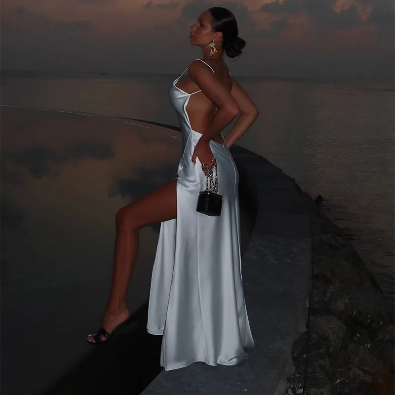 Sophisticated Backless Satin Evening Dress for Women