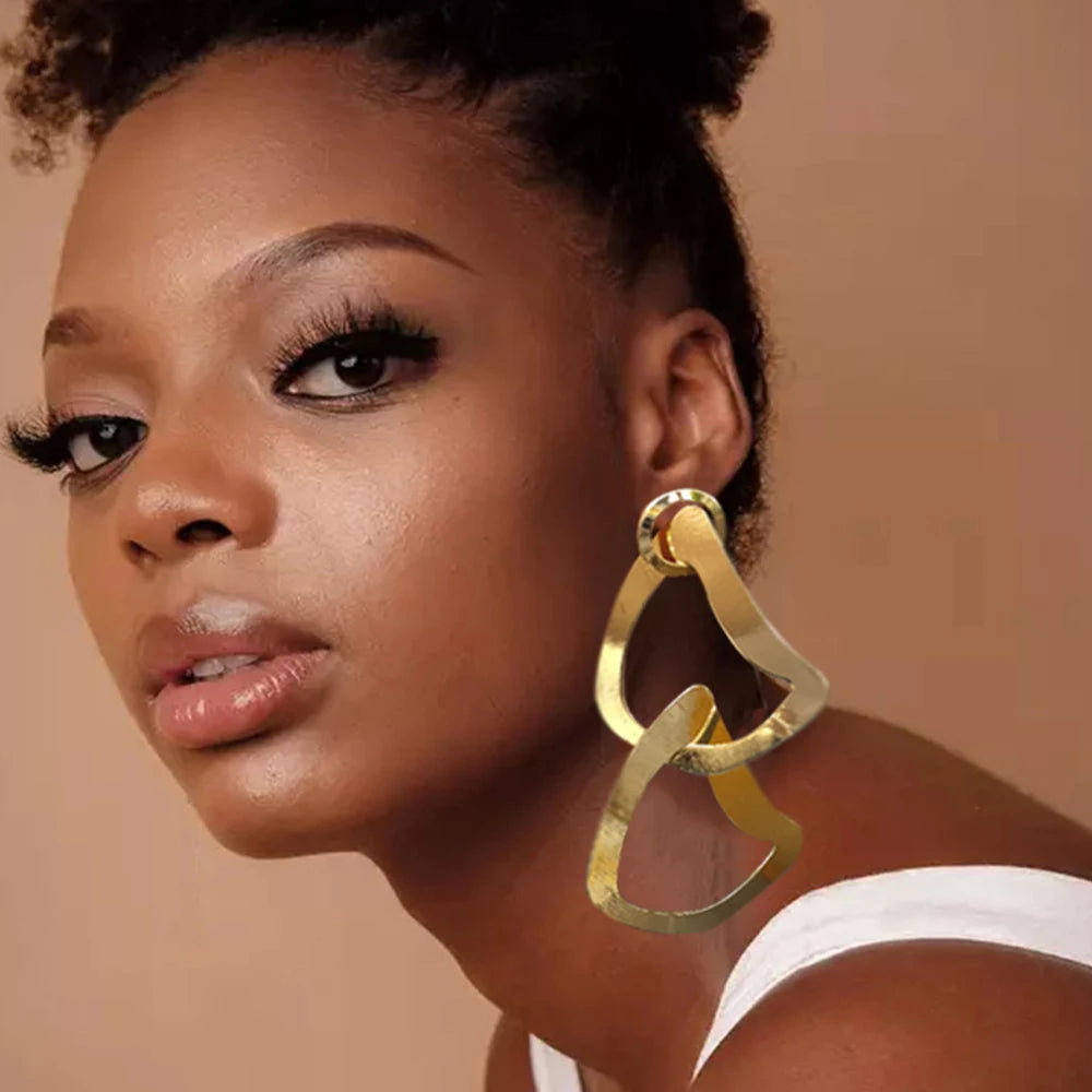 Fashion Jewelry Big Gold Color Round Geometric Earrings Dangle Drop Earrings For Women African Wedding Party Gifts