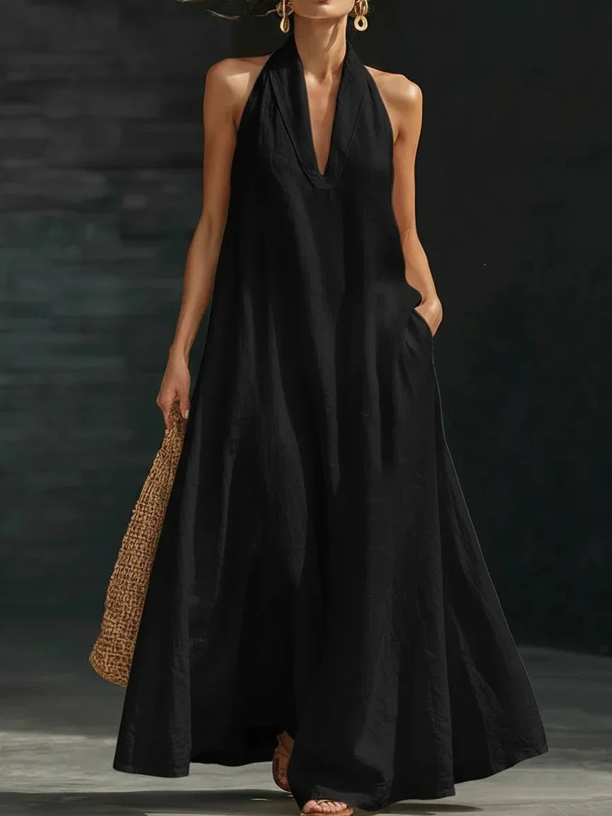 Sleeveless V Neck Loose Wide Leg Casual Jumpsuit For Women