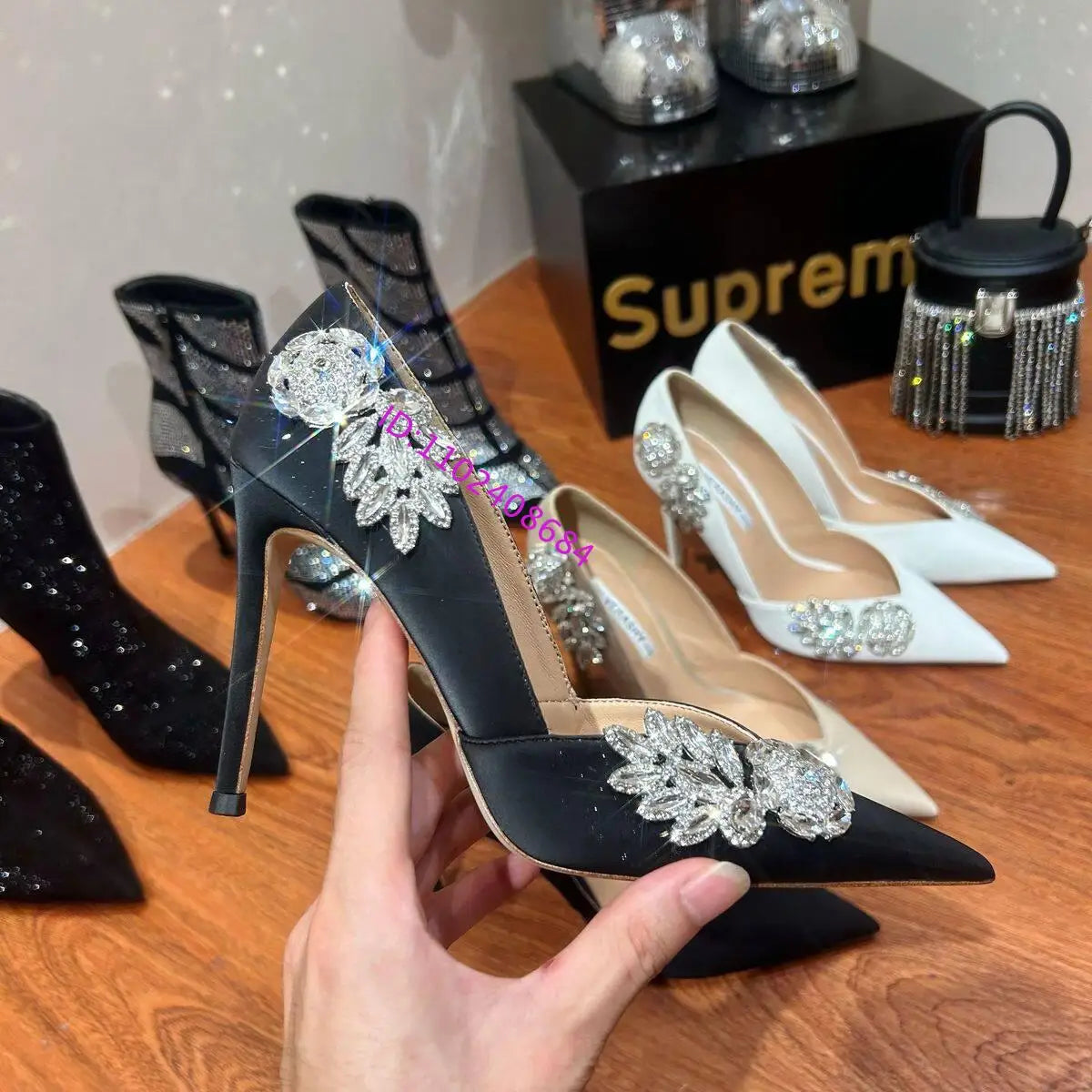 Elegant Crystal Rhinestone Pointed Toe Pumps For Women