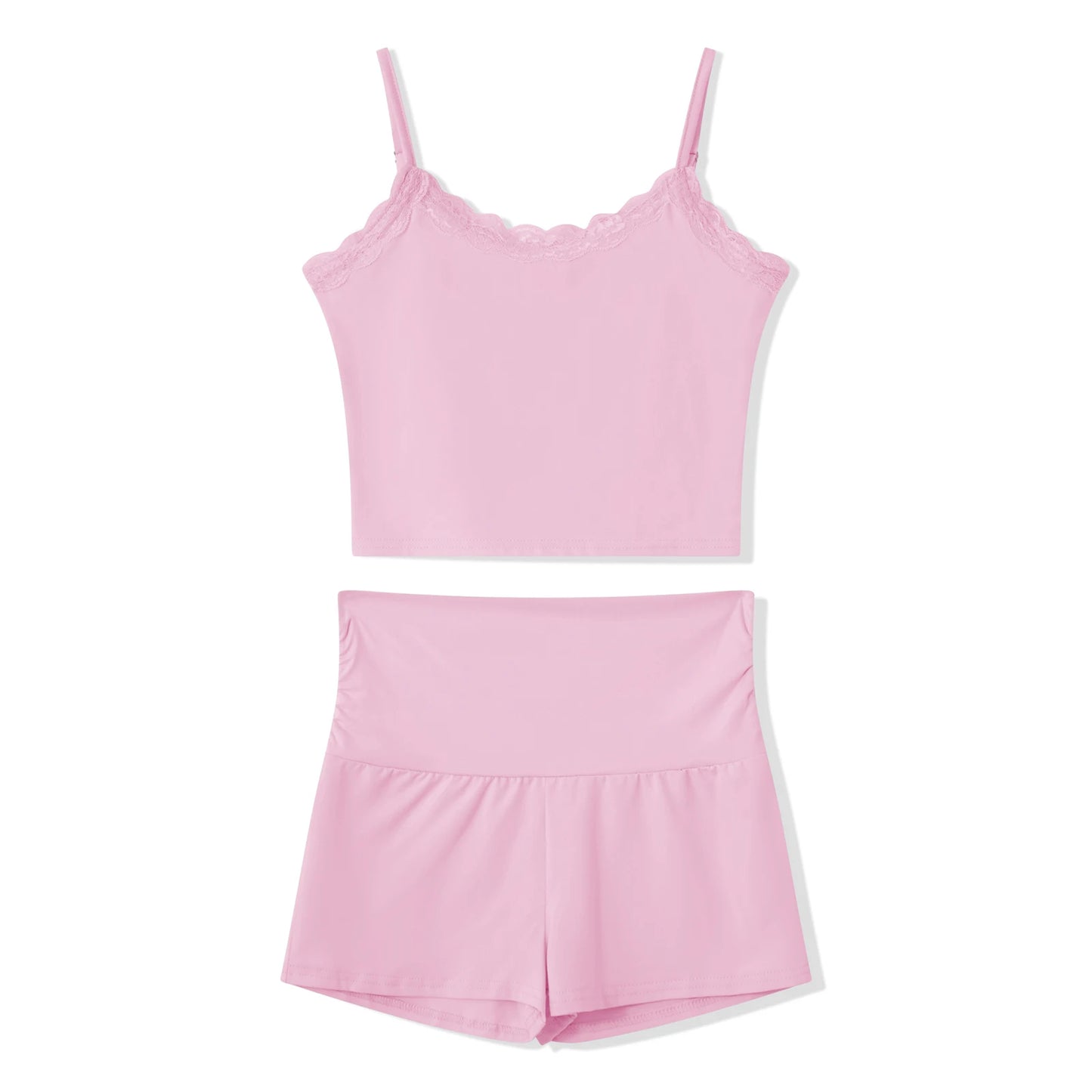 Chic Casual Lace Trim Two Piece Short Set for Women