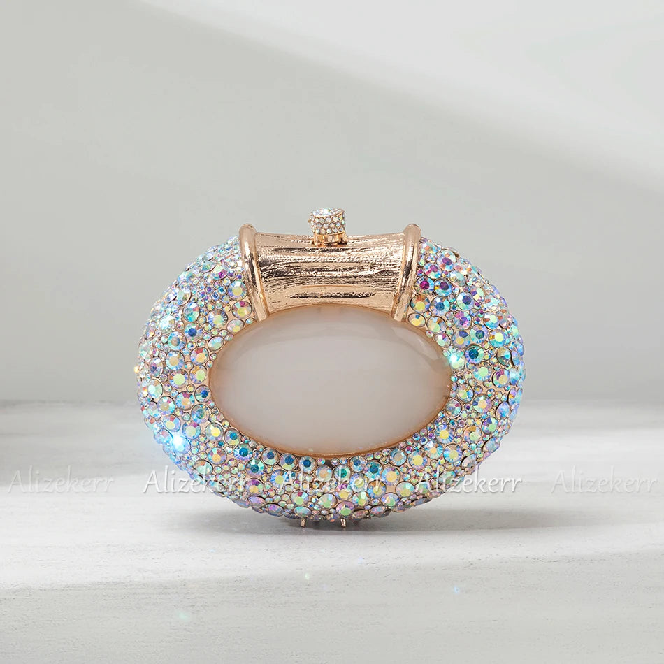 Shimmering Crystal Embellished Oval Evening Clutch for Women