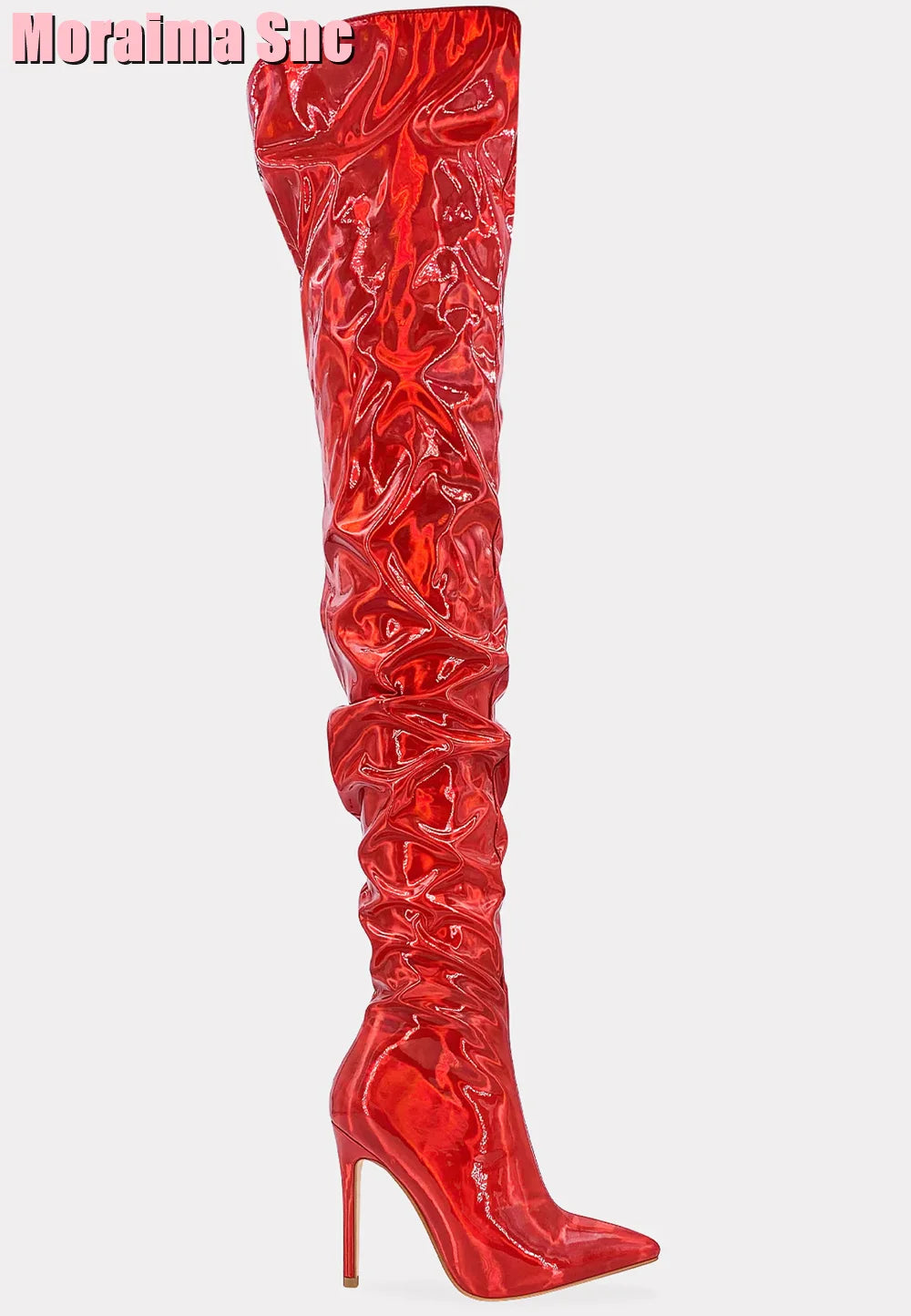 Elegant Pleated Patent Leather Stiletto Boots for Women