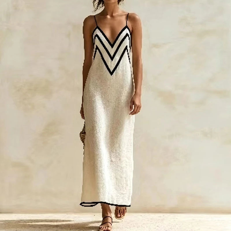 Striped Backless Spaghetti Strap Maxi Dress for Women