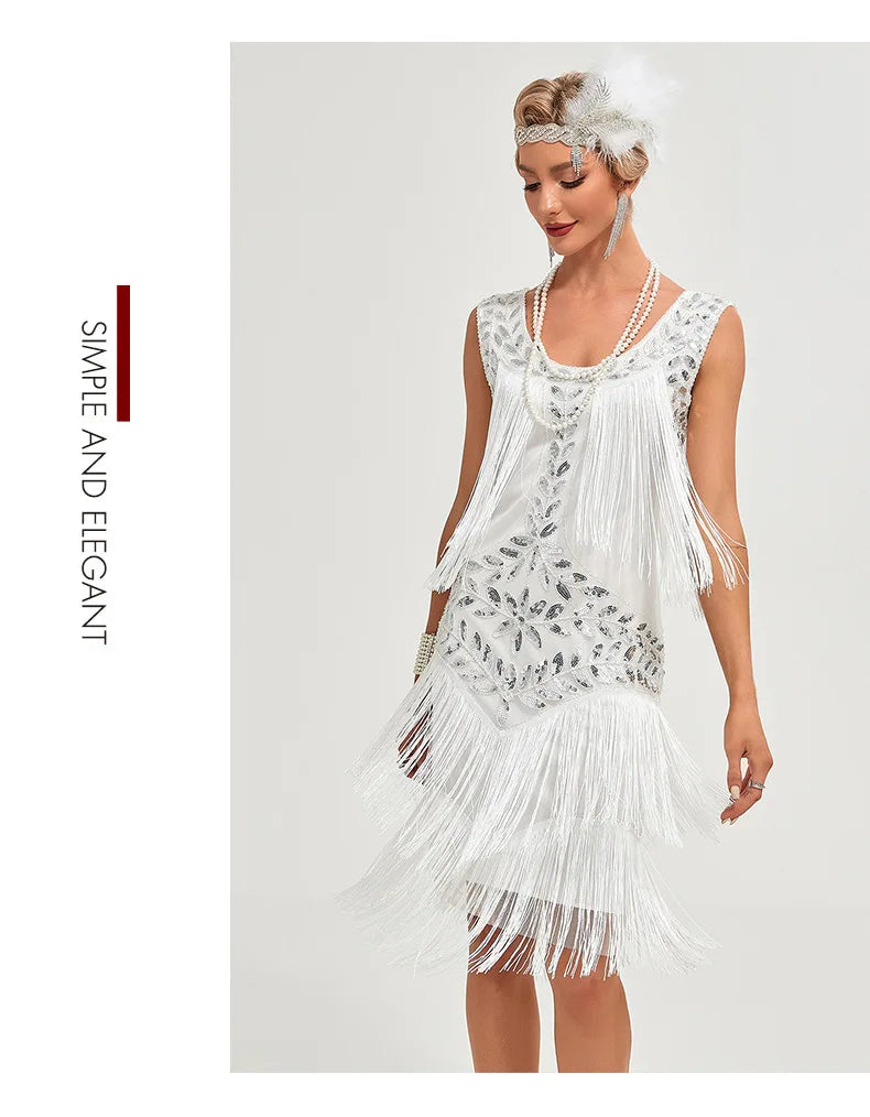 Sequined Beaded Embroidery O Neck Knee Length Dress for Women