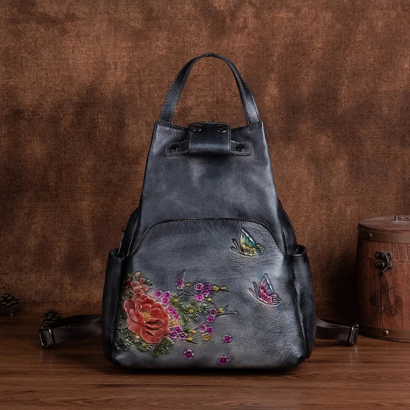 Genuine Leather Embossed Vintage Shoulder Bag for Women