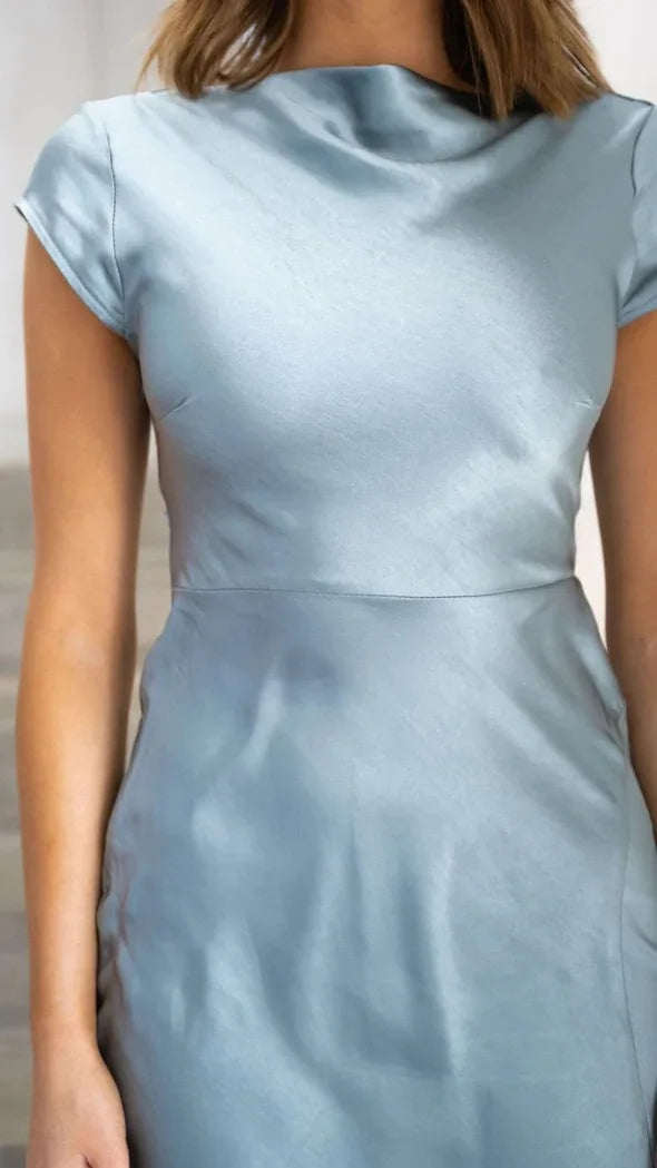 Elegant Solid Color Satin Slim Backless Slit Dress for Women