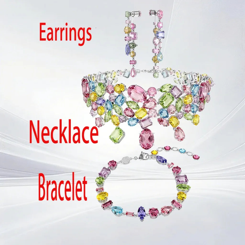 Gold Plated Mixed Cut Crystal Jewelry Set for Women