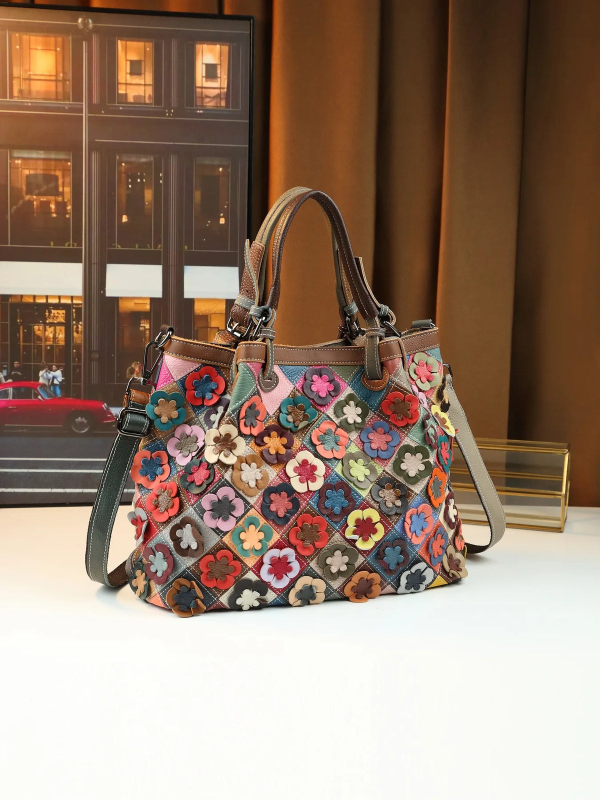 ABQP New Women's Handbag Made of Genuine Leather Hand Woven Women's Single Shoulder Crossbody Bag Color Spliced Women's Bag