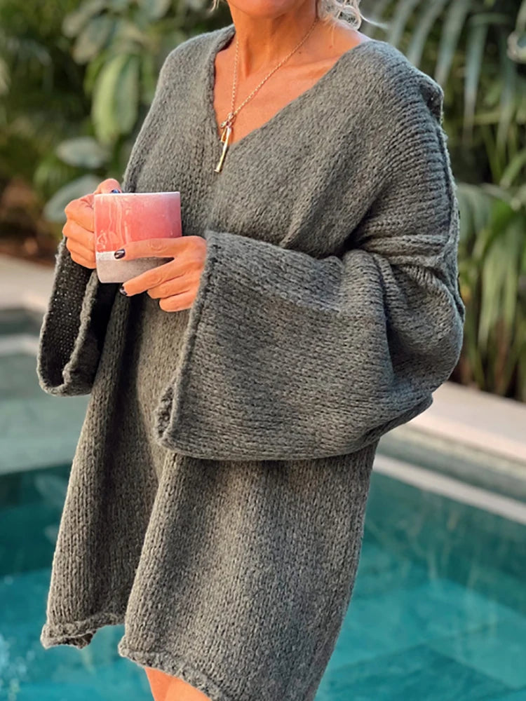 Casual V Neck Patchwork Simple Tops, Women Autumn Winter Long Raglan Sleeve Solid Sweaters, 2025 Loose Straight Ladies Pullovers