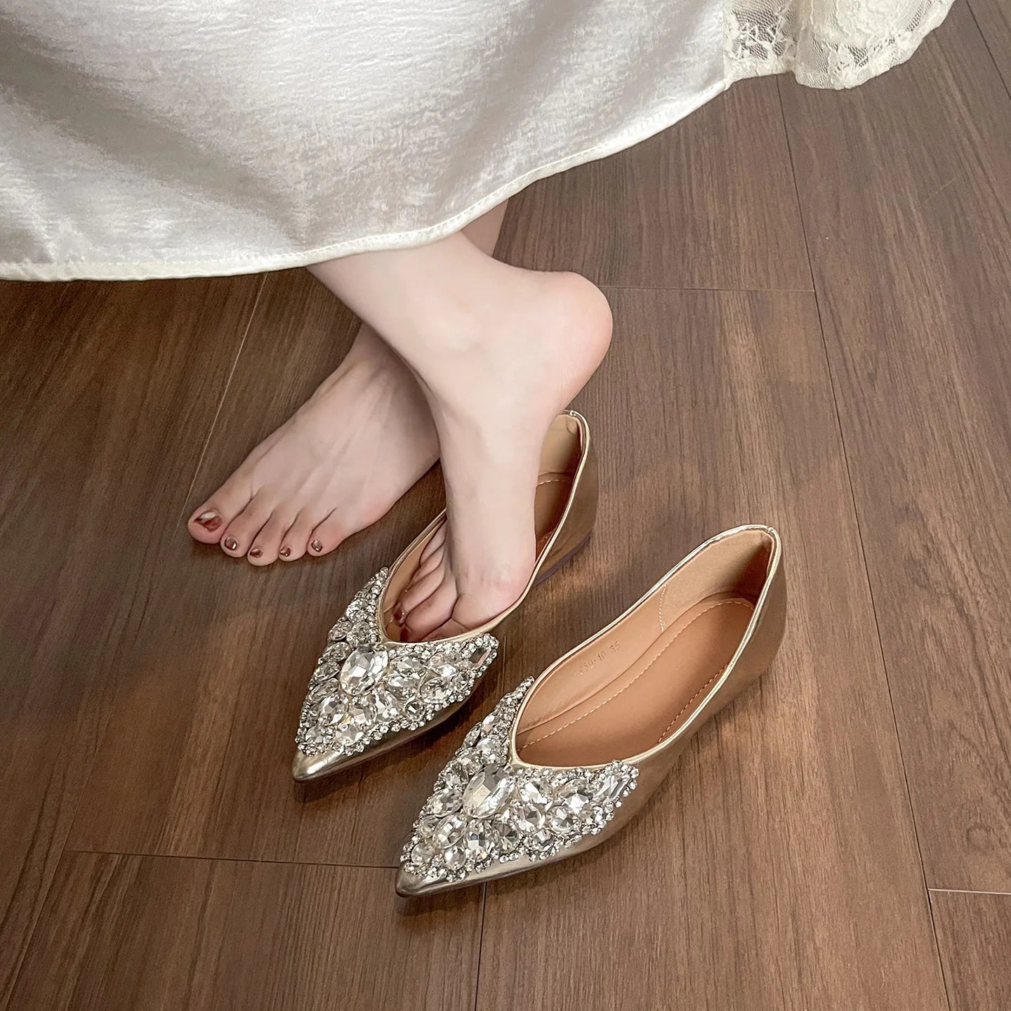 Elegant Patent Leather Rhinestone Ballet Flats for Women