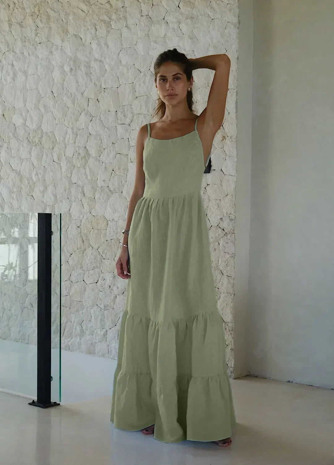 Loose Backless A Line Cotton Beach Maxi Dress for Women