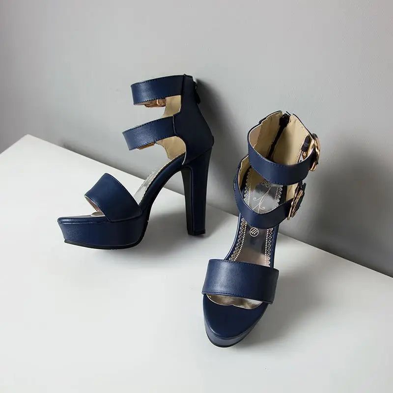 Chunky Platform Sandals with Zipper Buckles for Women