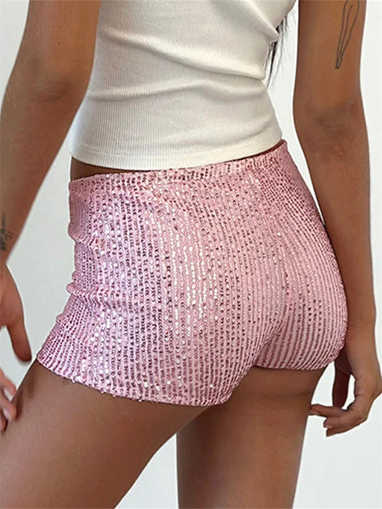 Summer Sequin Low Rise Elastic Waist Shorts for Women