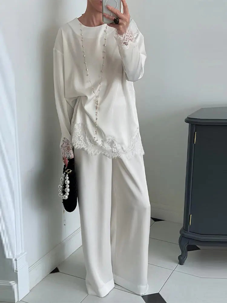 Elegant Lace Patchwork Loose Knee Length Dress for Women