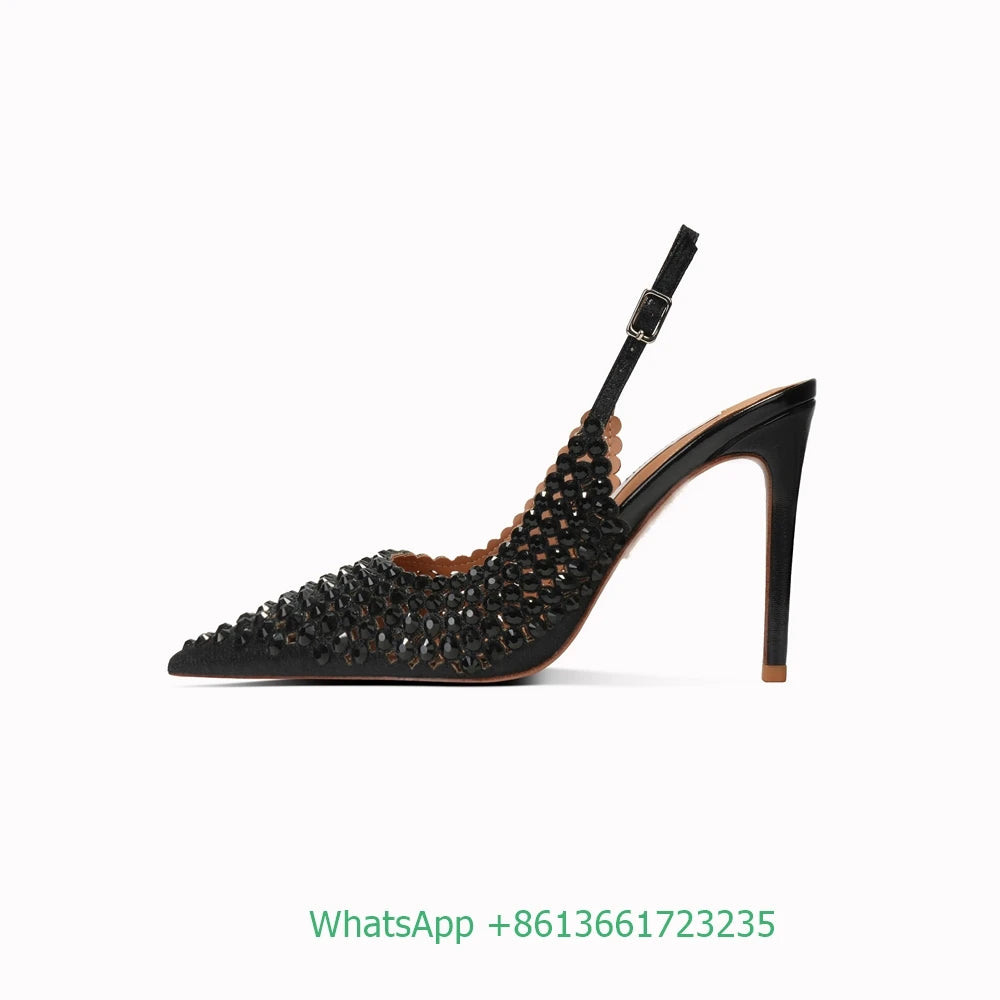 Rhinestone Pointed Toe Slingback Stiletto Sandals For Women