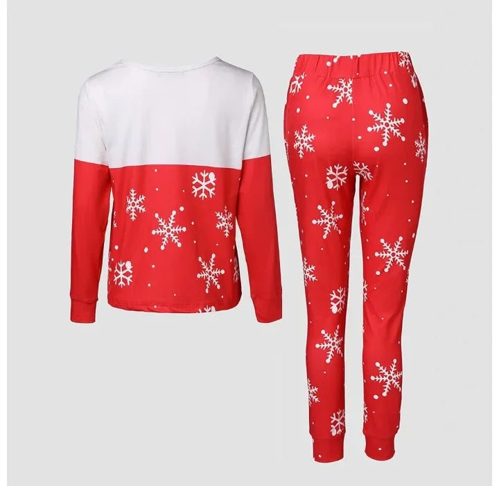 Christmas Home Two Piece Set Woman Snowflake 2024 O-Neck Long Sleeved Tops Elegant High Waisted Casual Pants Pajama Suit Fall