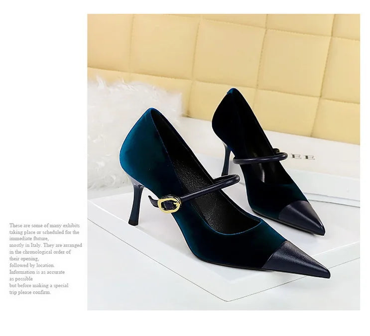 Suede Buckle Strap Pointed Toe Stiletto Pumps for Women