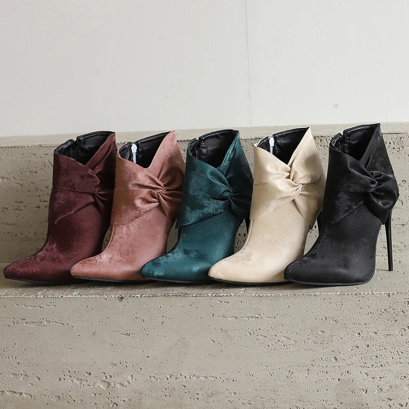 Elegant Bowknot Lace-Up High Heel Ankle Boots for Women