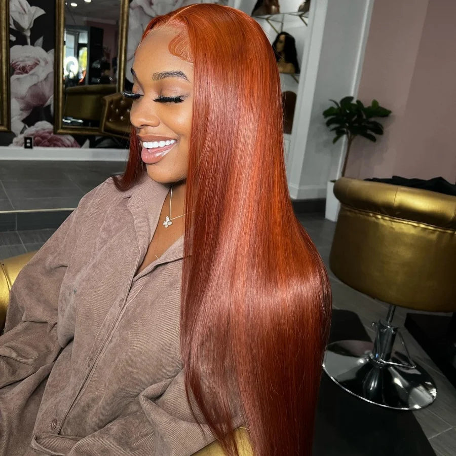 Bone Straight Ginger Orange Lace Front Wig For Women