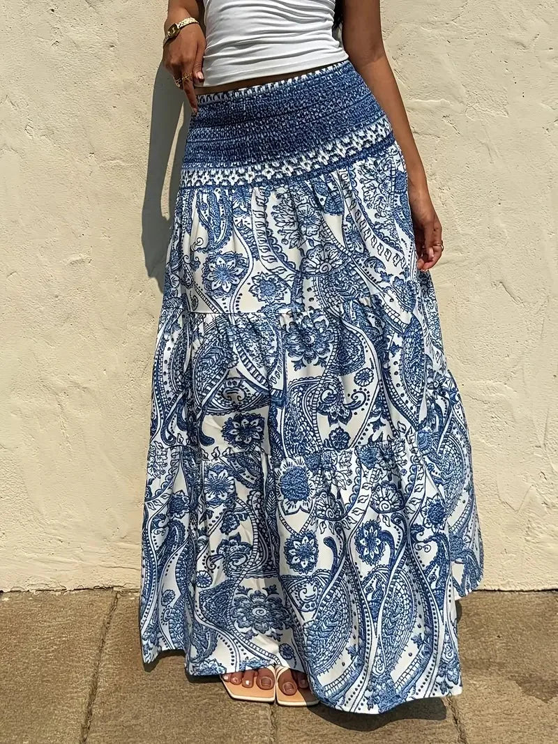 Boho Holiday Print Casual Ankle Length Maxi Skirt for Women