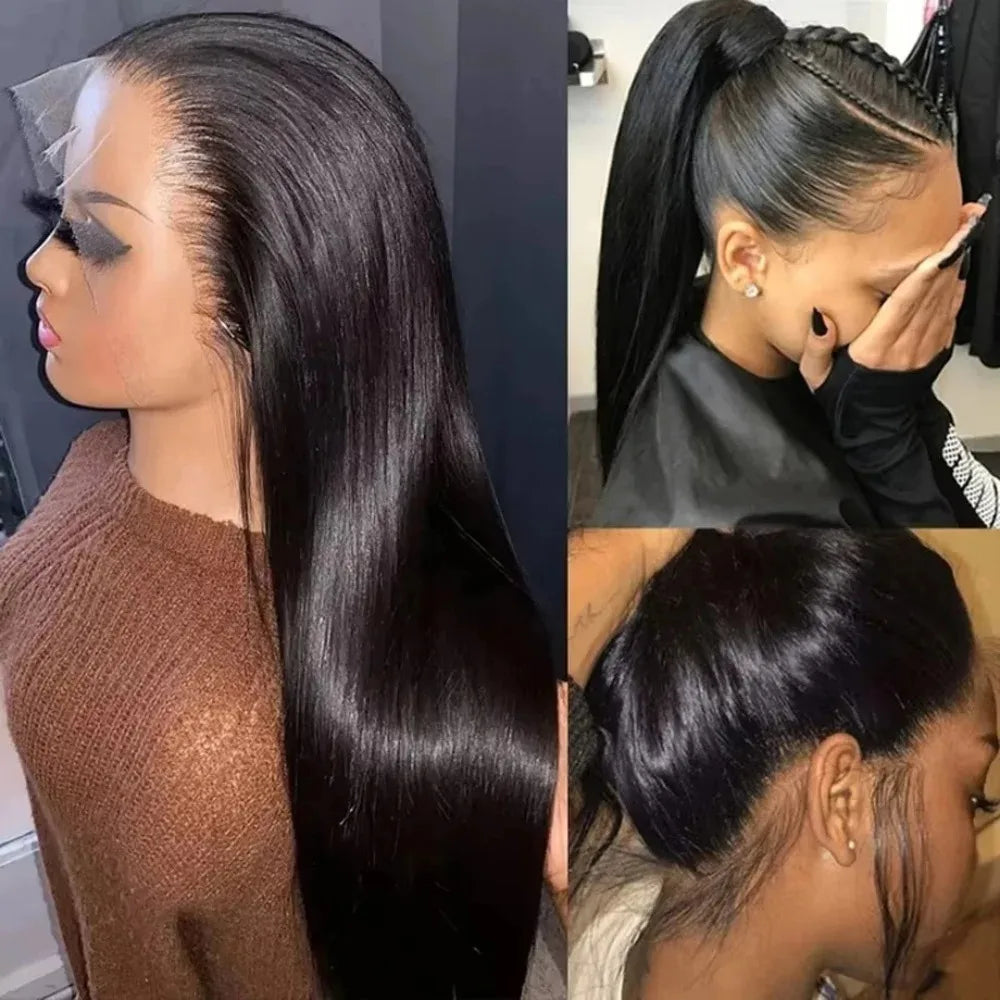 Grey Straight Lace Front Wig With Preplucked Hair for Women