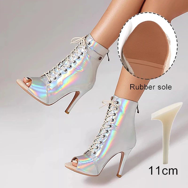 Leather Latin Dance Ankle Booties With Heels for Women