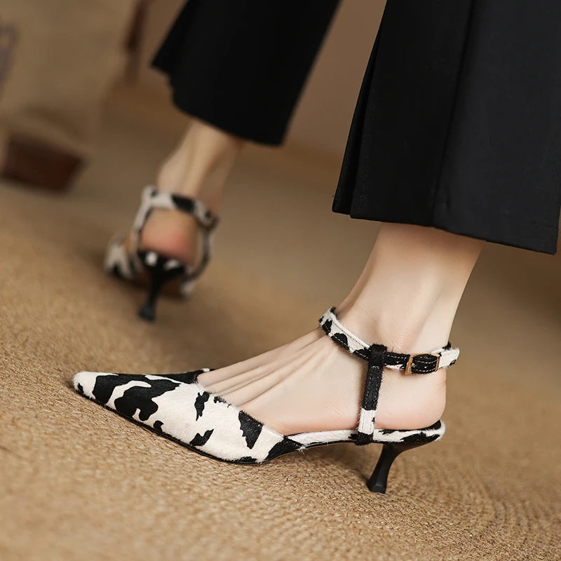 Genuine Leather Horsehair Detail Sandals for Women
