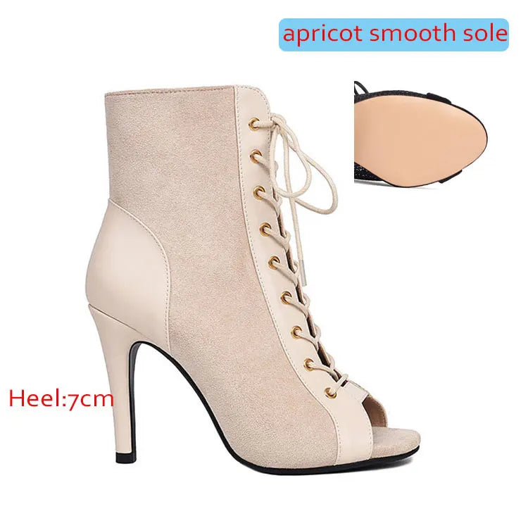 Thin Heel Latin Dance Ankle Boots With Zip for Women