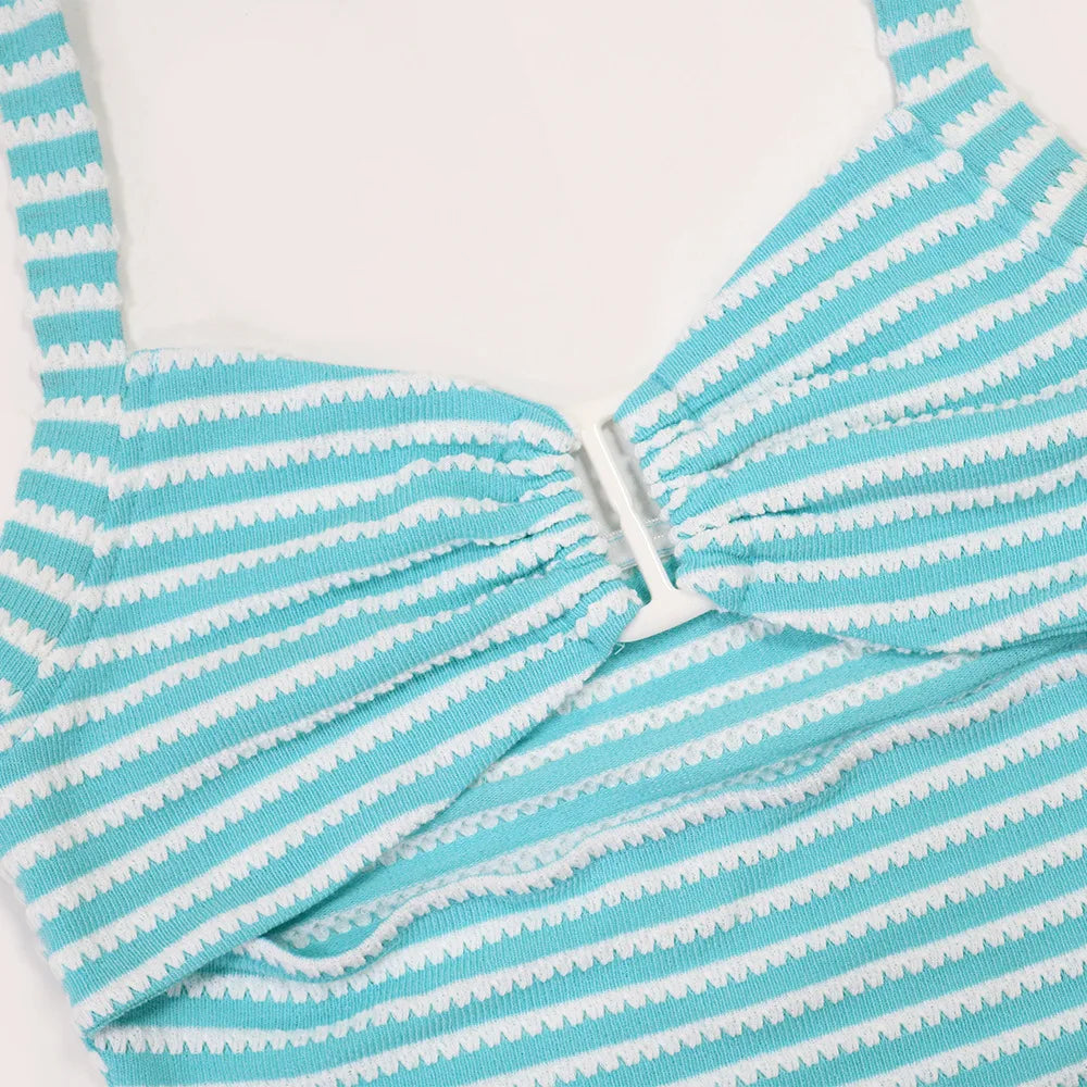 FAGADOER Sexy Stripe Patchwork Two Piece Outfits Woman Halter Backless Tank Top + Skinny Pants Suits Female Streetwear Clothing