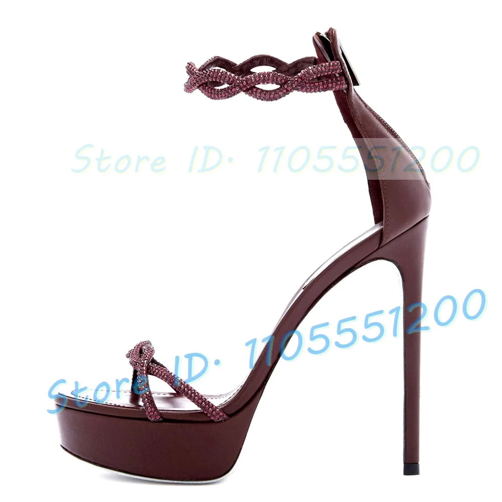 Crystal Embellished Ankle Strap Platform Sandals for Women