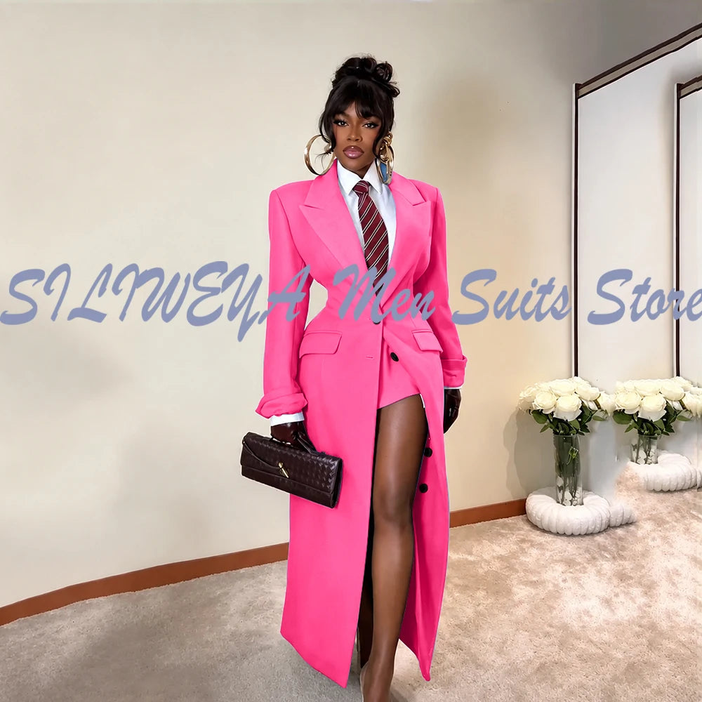 Elegant Long Blazer Coat Women Single Breasted Peak Lapel Full Sleeves 1 Piece Suit Jacket Female 2026 Spring Stylish Tops
