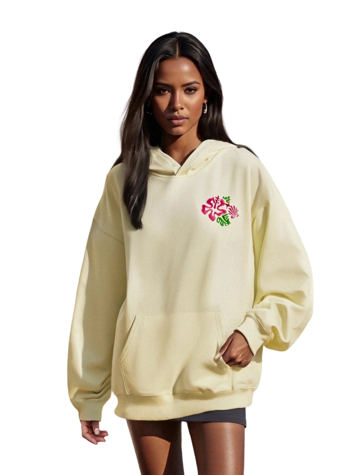 Women's Spring Autumn Hooded Sweatshirt Long Sleeve Pattern Embroidery Hoodie Pullover