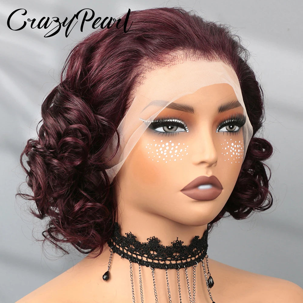 Burgundy Loose Wave Lace Front Human Hair Wig for Black Women