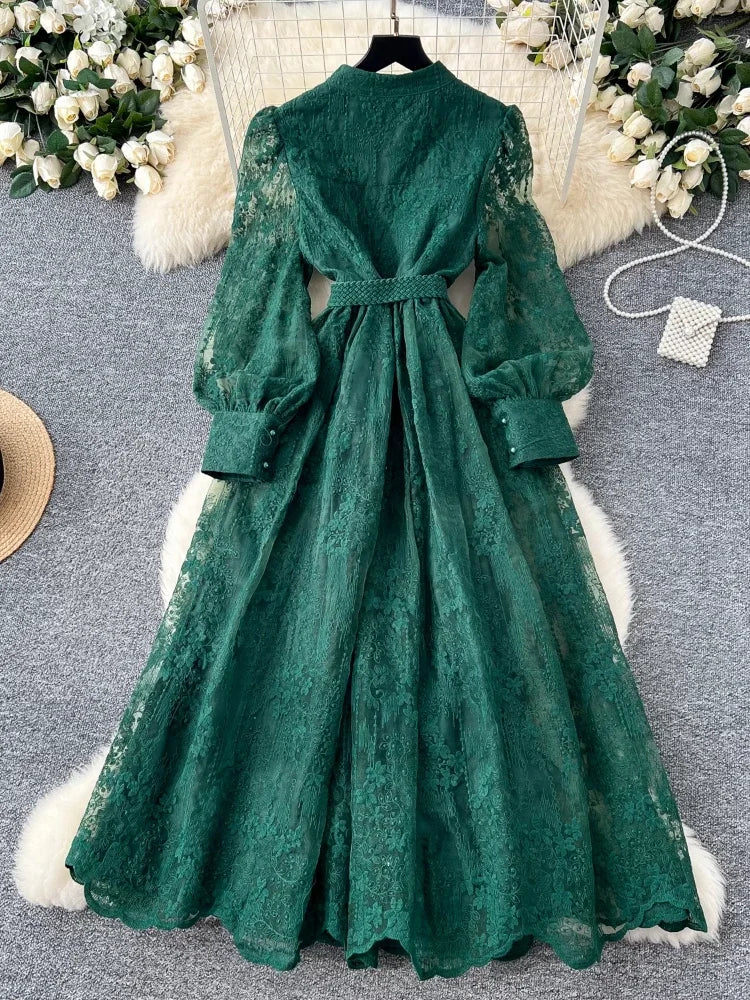 Intricate Embroidery Sash Evening Dress