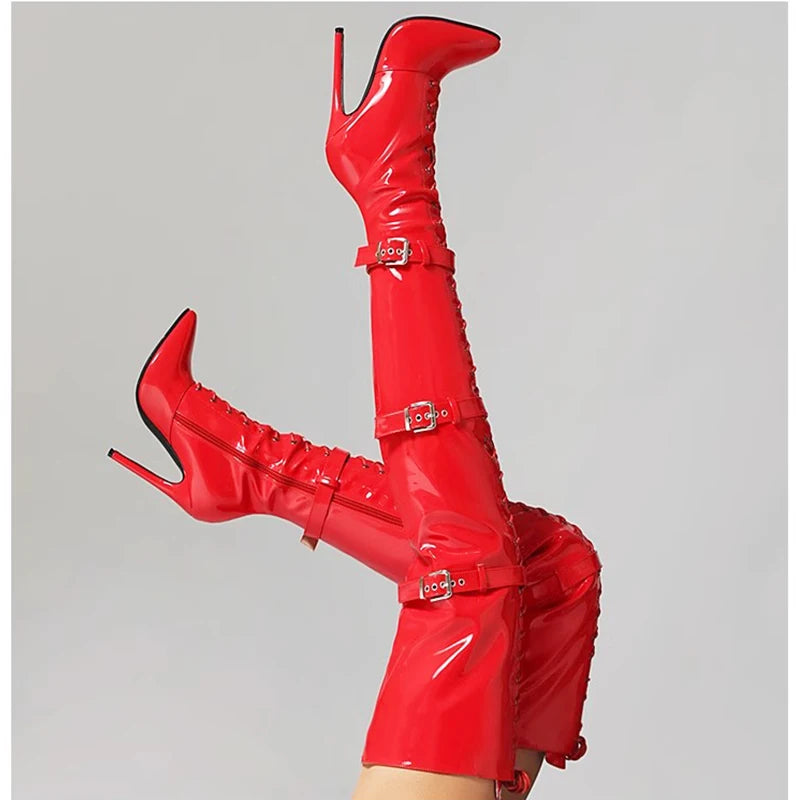 Modern Elegant Pointed Stiletto Heel Thigh High Leather Boots For Women