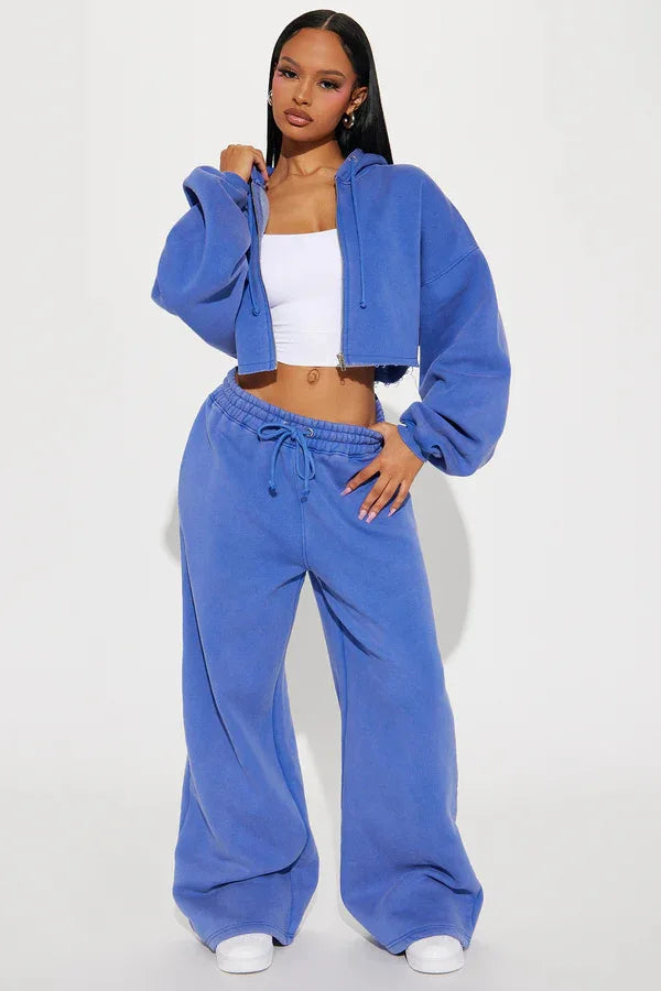 Hooded Cropped Sweatshirt And Long Pants Set for Women