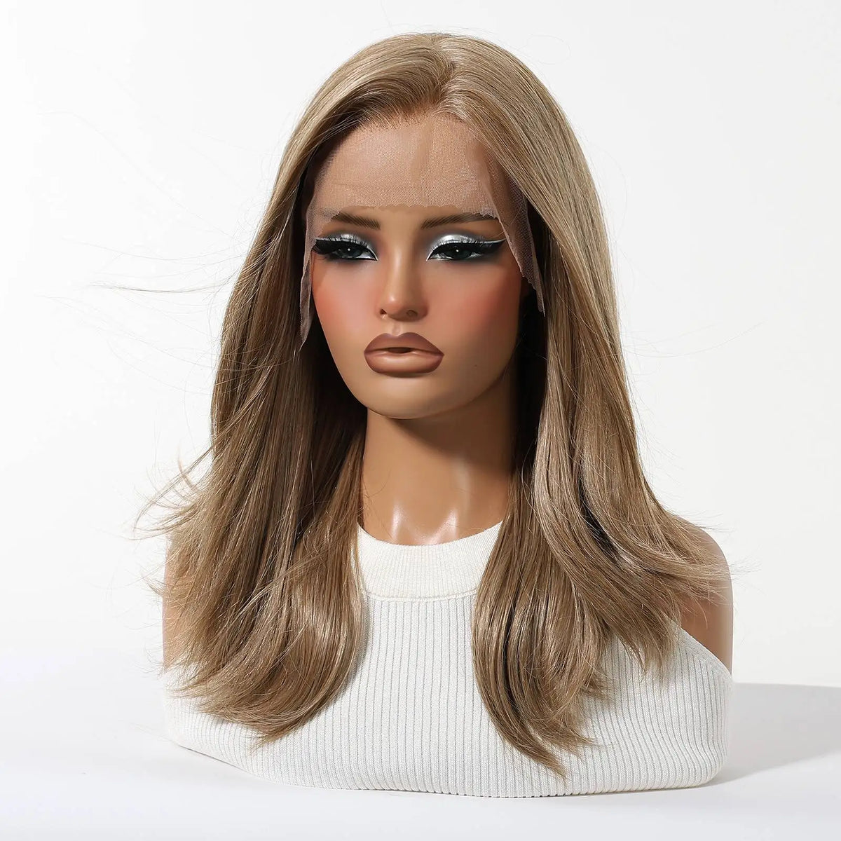 Long Layered Ash Blonde Highlight Lace Front Wig for Women