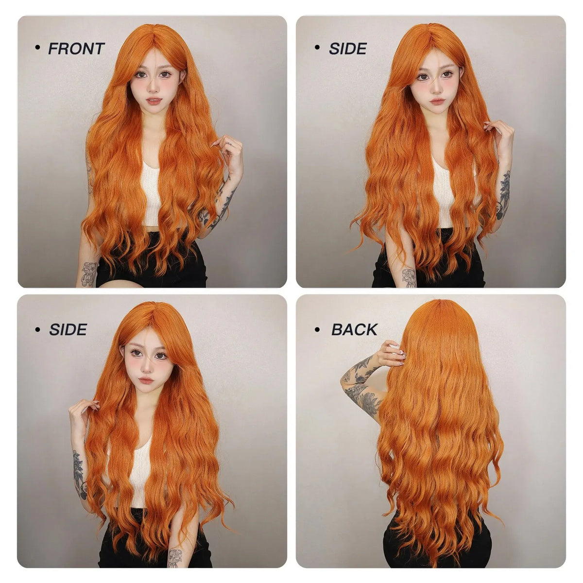 Long Water Wave Orange Synthetic Wig With Bangs for Women
