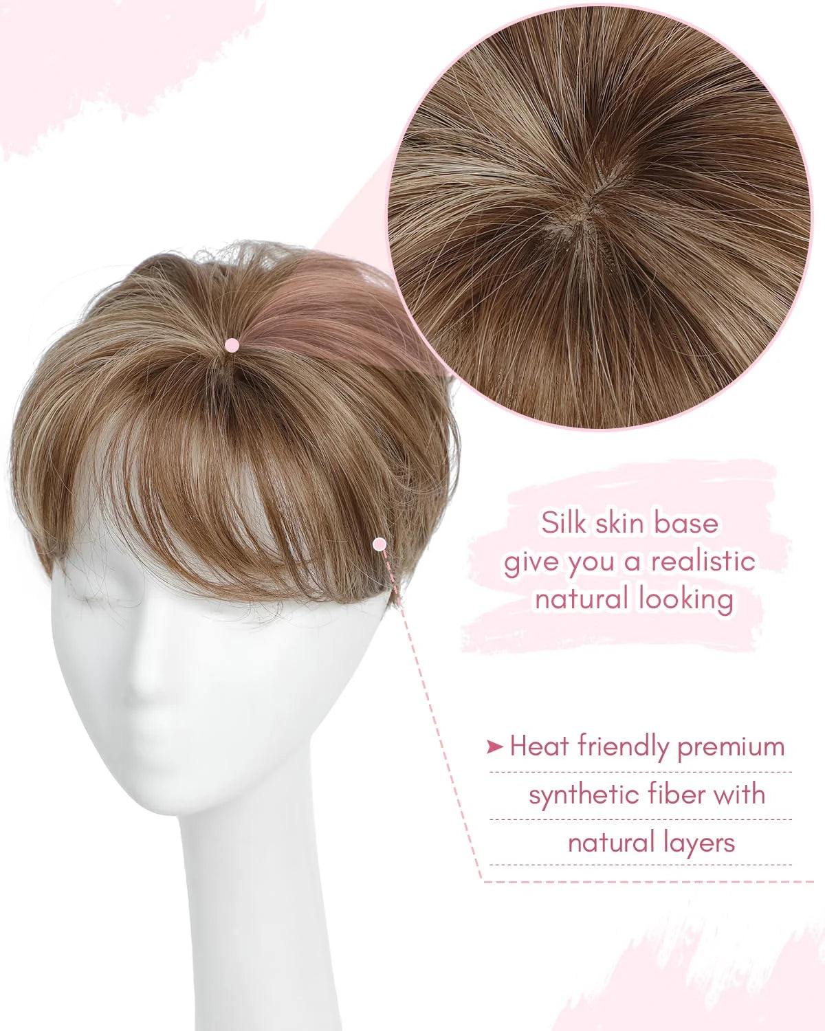 Pixie Cut Hair Toppers for Women 6.8" x 7" Short Hair Topper Fluffy Synthetic Hair Topper Clip in Top Wavy Replacement Wiglets