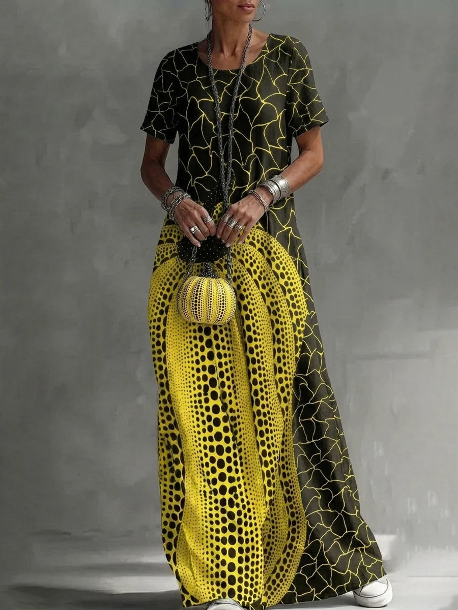 Casual Artistic Print Short Sleeve Maxi Dress For Women