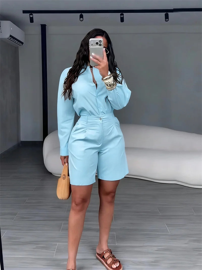 Solid Color Elegant Casual Two Piece Set for Women