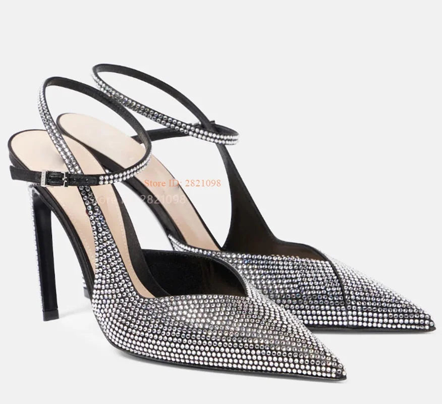 Crystal Embellished Satin High Heel Pumps for Women