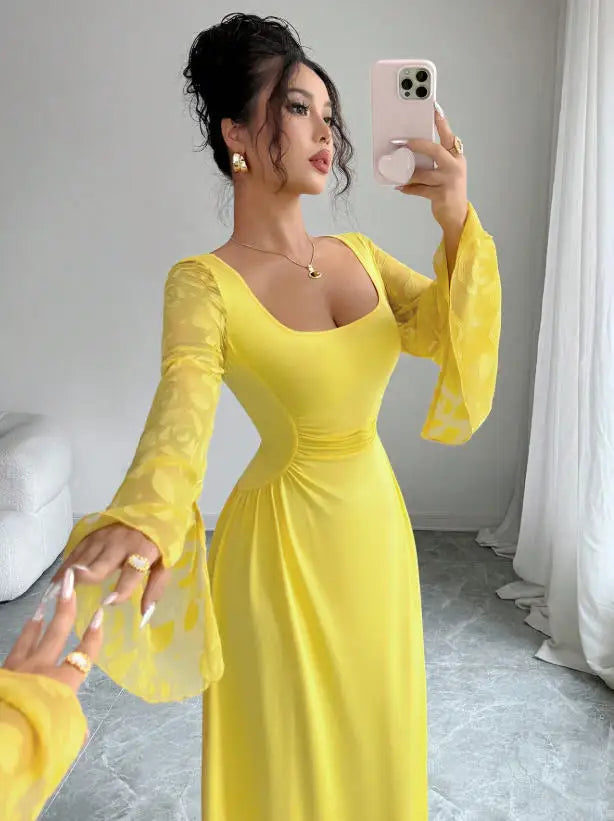 Elegant Solid Color Classic A-Line Midi Dress for Women