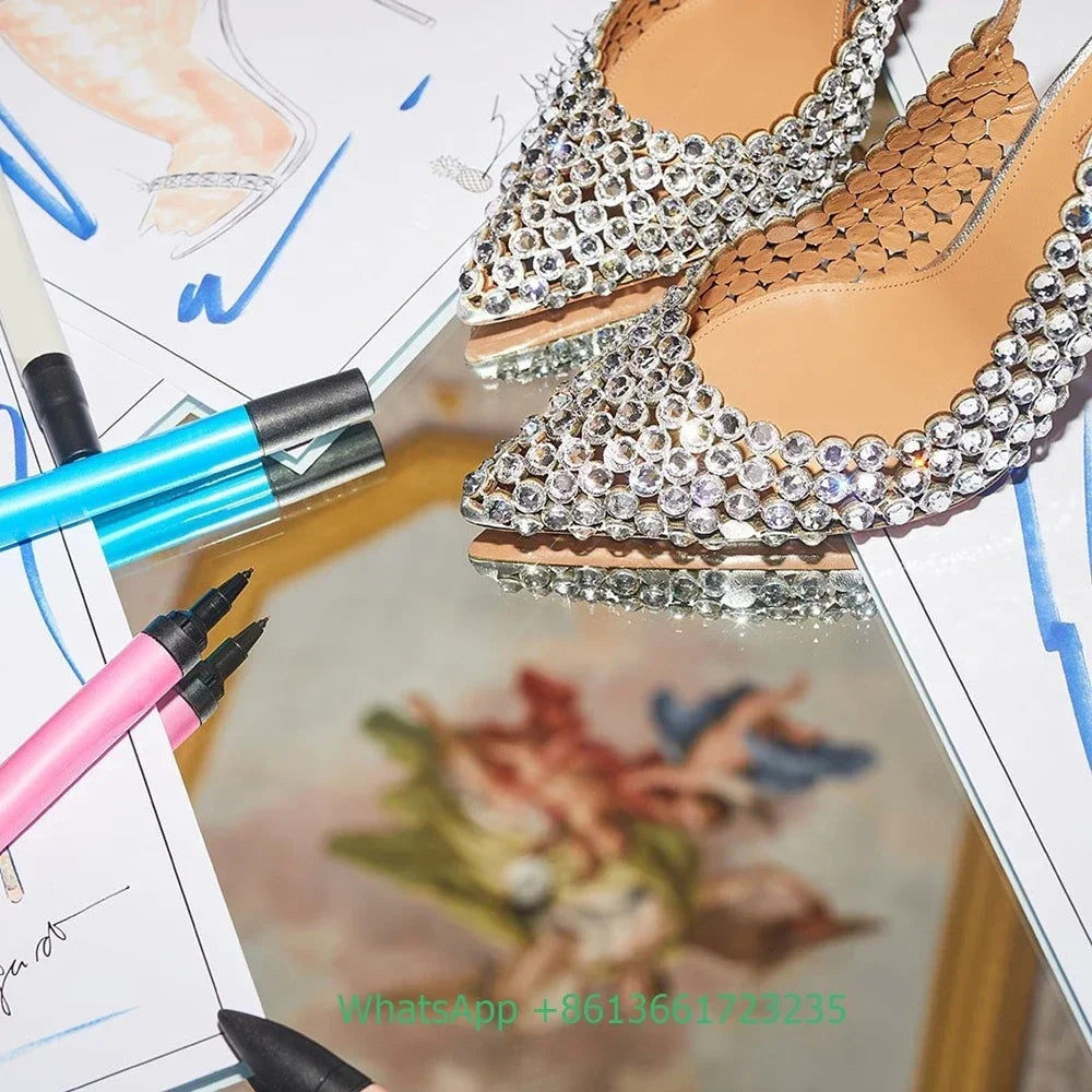 Rhinestone Pointed Toe Slingback Stiletto Sandals For Women