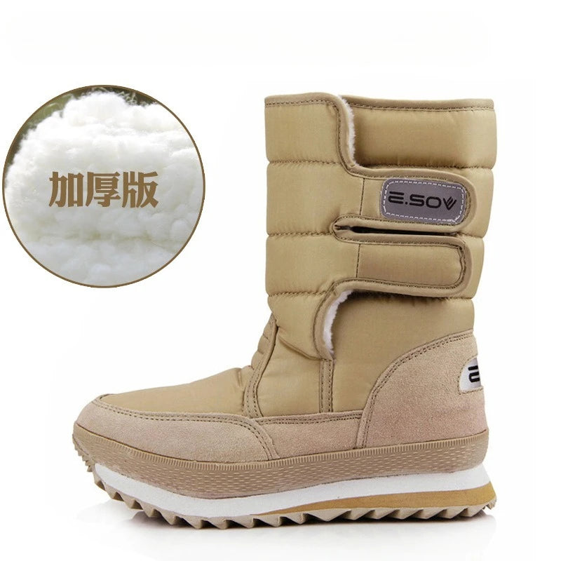Thick Waterproof Plush Mid Calf Snow Boots for Women