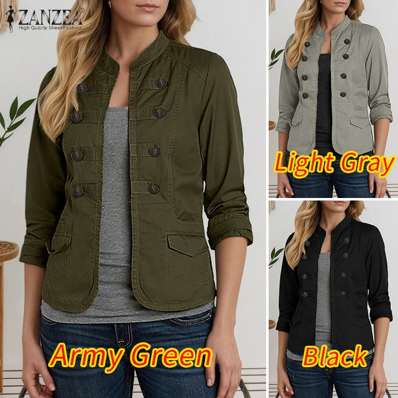 Lightweight Mandarin Collar Open Front Jacket for Women
