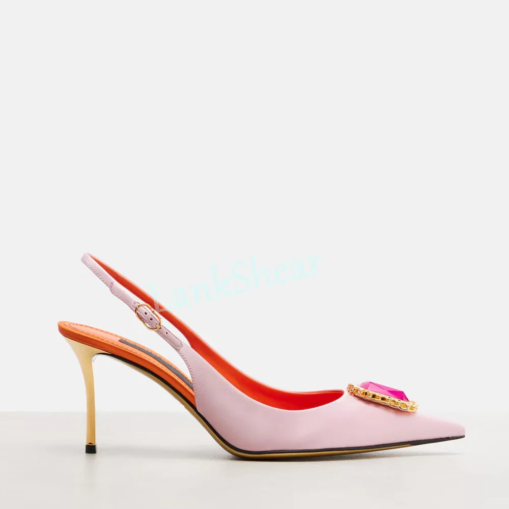 Crystal Embellished Pointed Toe Satin Sandals for Women