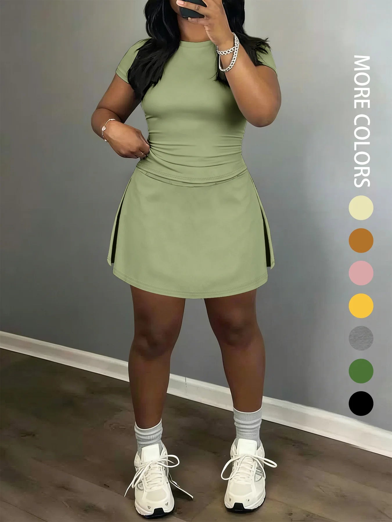 Sporty Short-Sleeve Tee and Culottes Two-Piece Set for Women