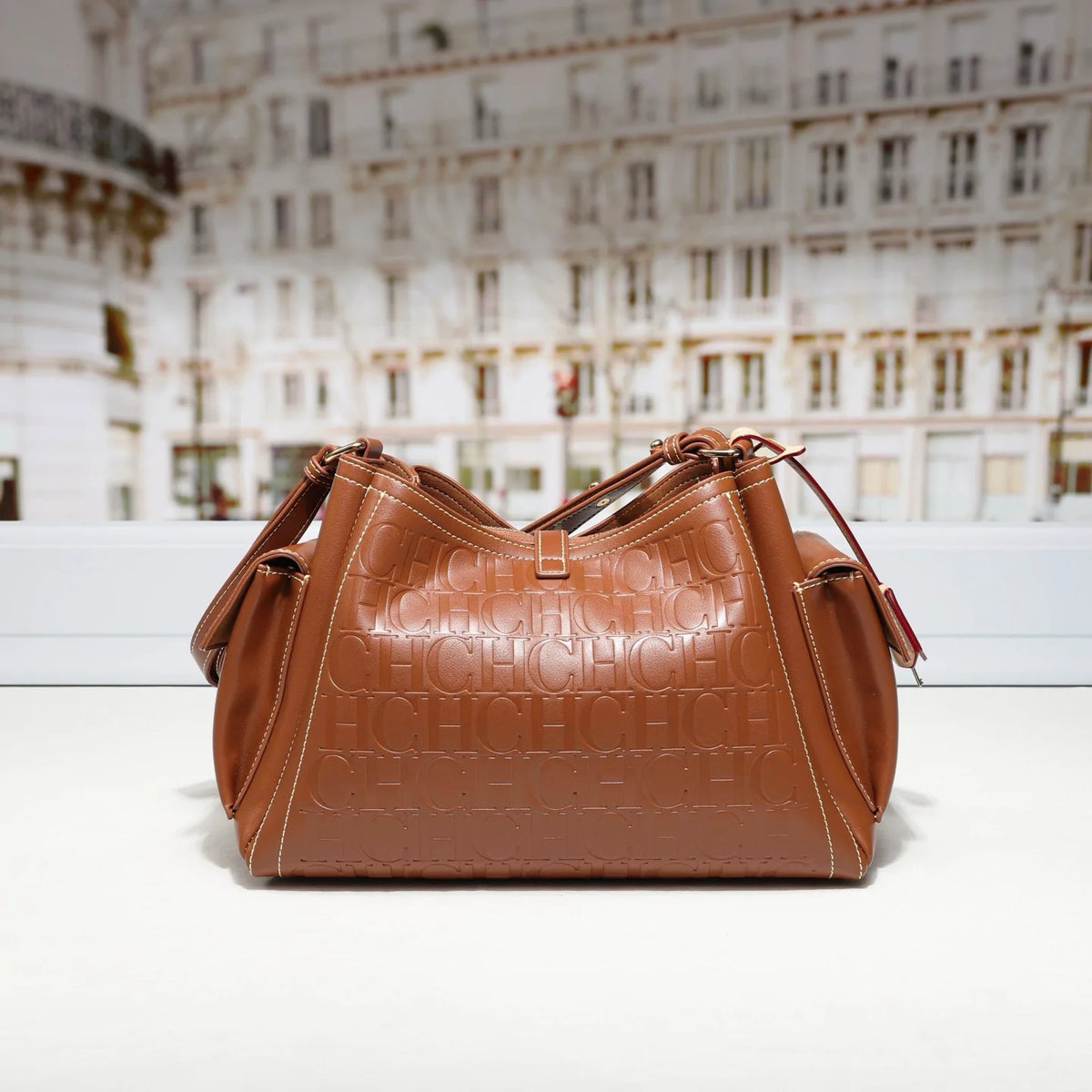 Embossed Bucket Shoulder Handbag